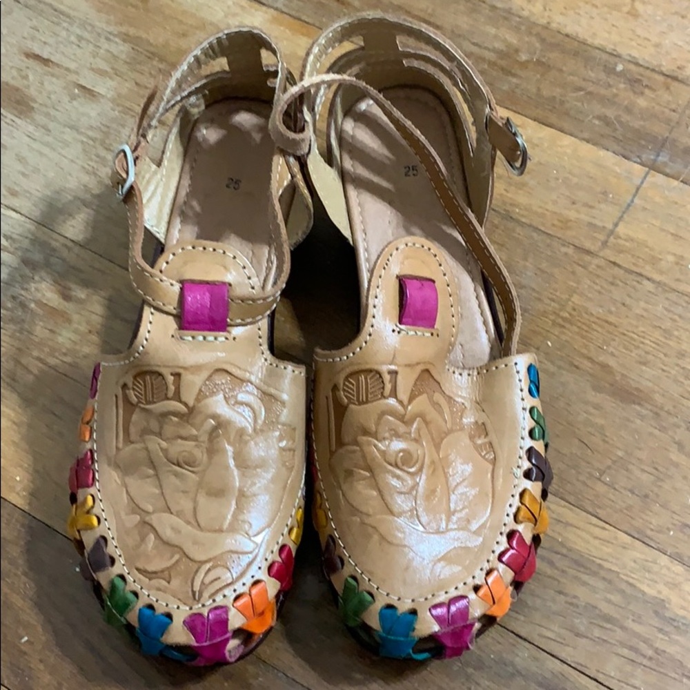 colorful leather wedged sandals